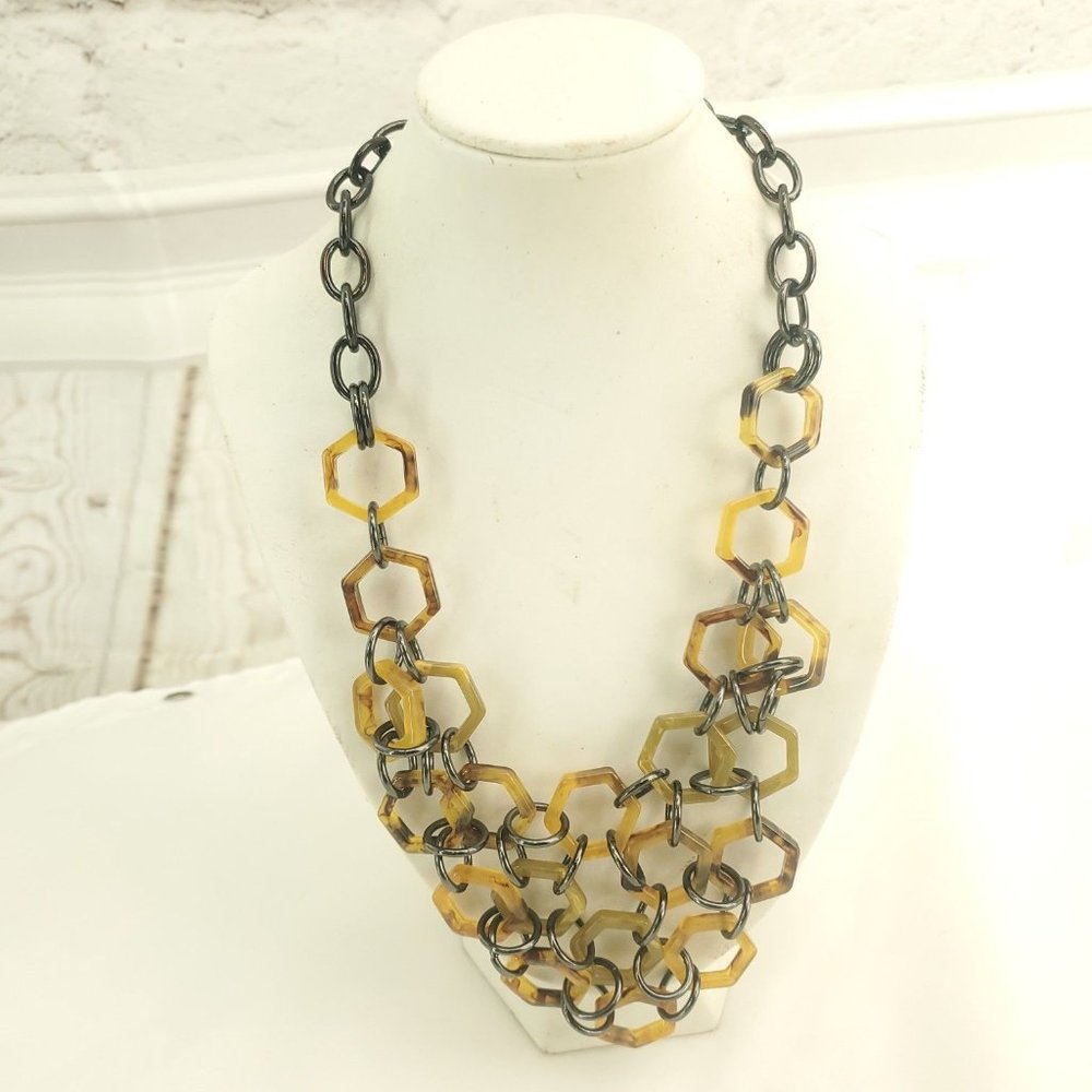 Lia Sophia Womens Multicolor Lobster Clasp Leopard Hexagon Statement Necklace